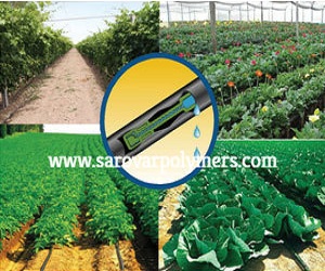 Drip lateral pipe assembly shown on Sarovar Polymers' product page